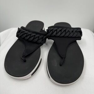 FitFlop Women's Size 11 Black Braided Chain Thong Sandals Ergonomic Comfort